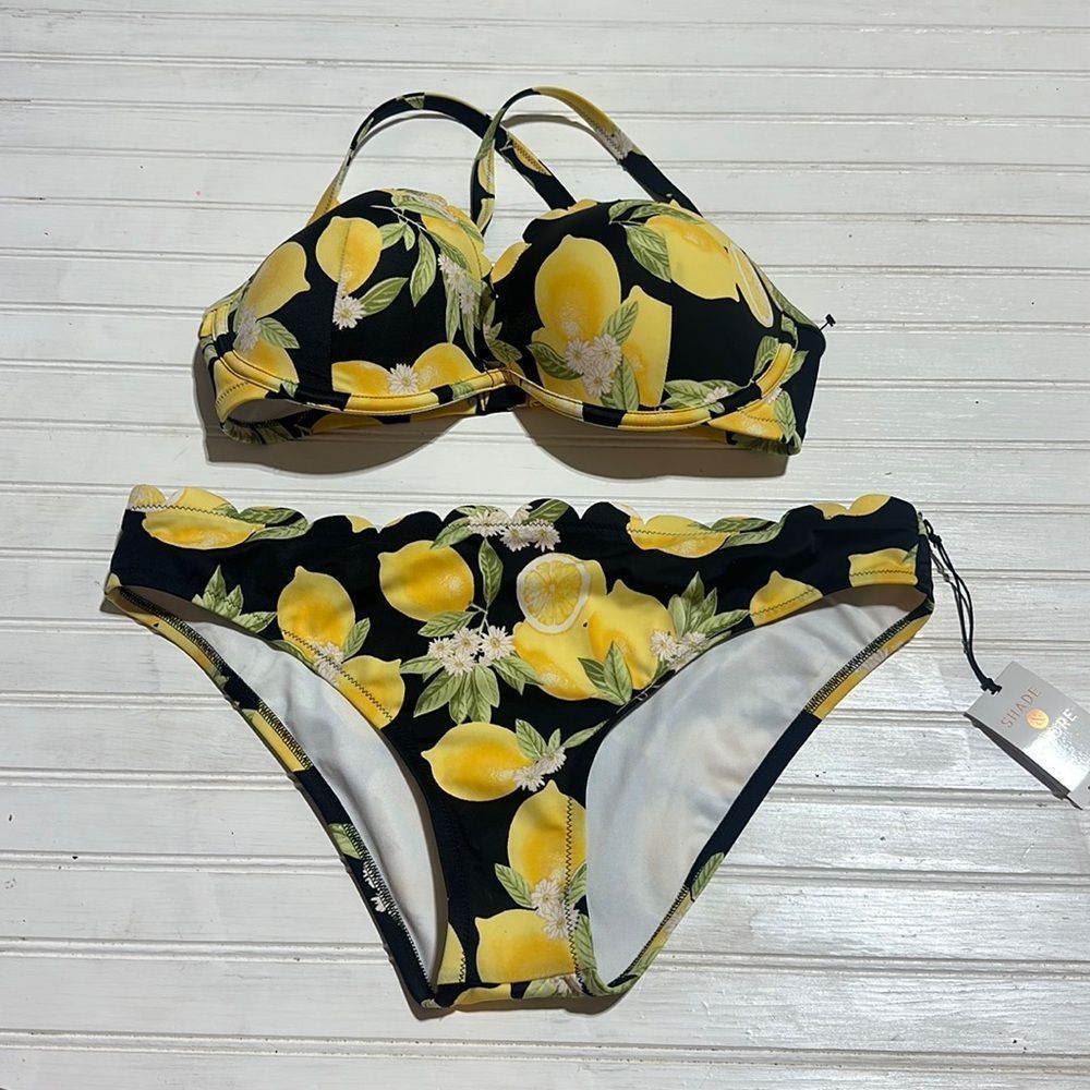 NWT shade and shore lemon two piece 36DD Large